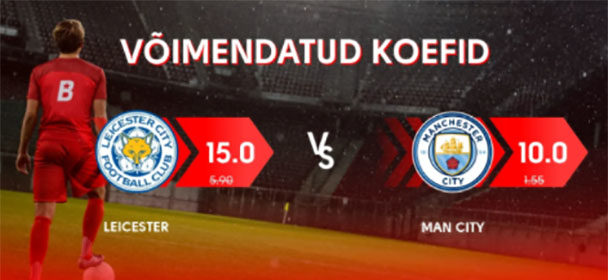 Superkoefitsient Leicester City vs Manchester City mängule Olybet’is