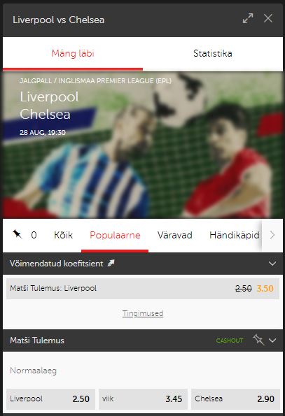 Liverpool vs Chelsea koefitsient