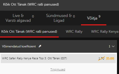 WRC Safari ralli superkoefitsient